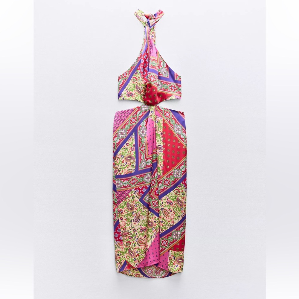 Zara Multicolor Paisley Midi Dress with Side Cuouts